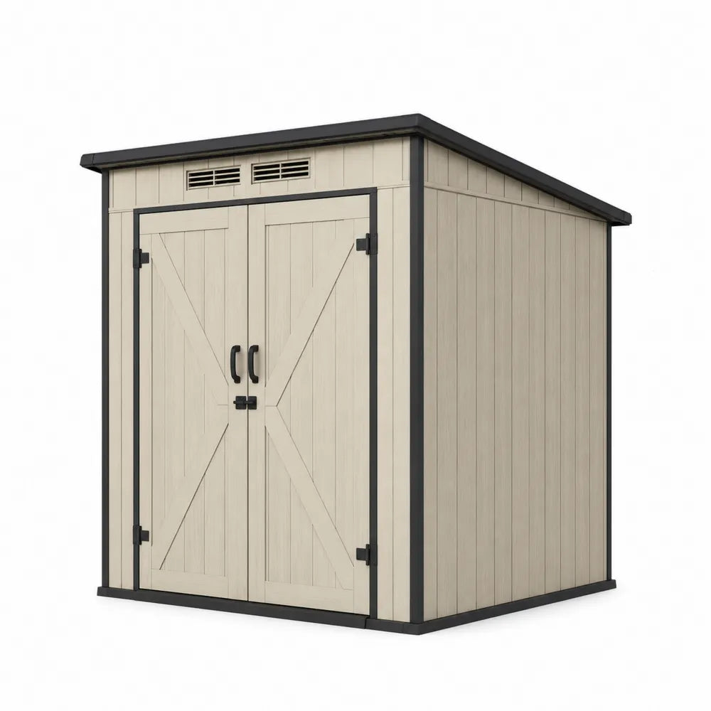 Abri de Jardin en PVC Beige et Noir 185x152x226 cm avec Portes Doubles