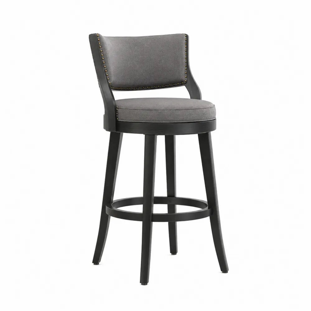 Tabouret de bar pivotant en bois et tissu gris 100 cm