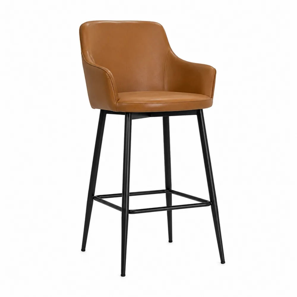 Tabouret de Bar en Métal et Similicuir Brun