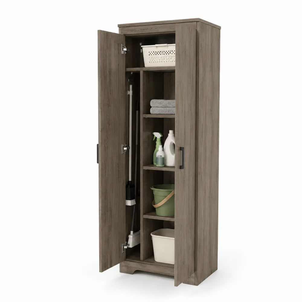 Armoire de rangement 2 portes en bois gris 60x40x180 cm