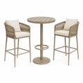 Ensemble de bar en métal avec table haute et 2 chaises en aluminium et corde beige