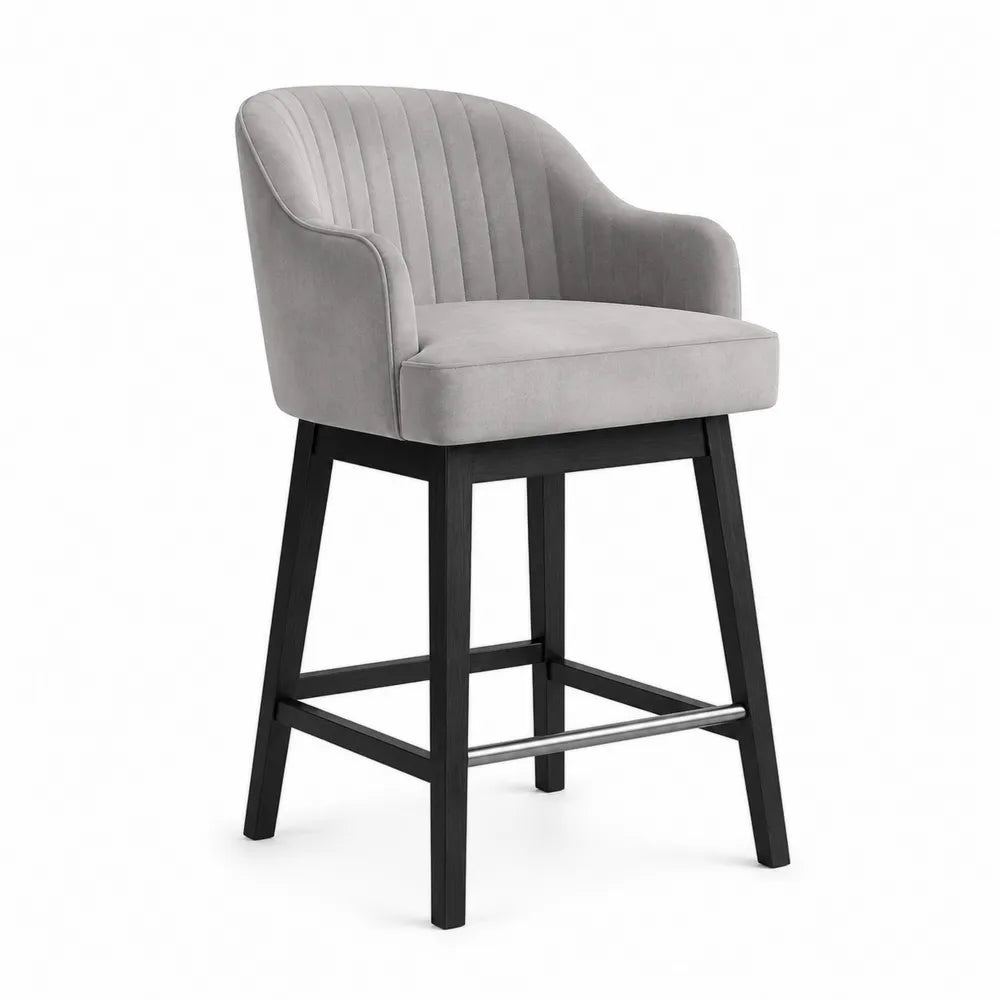 Chaise de bar en bois et velours gris