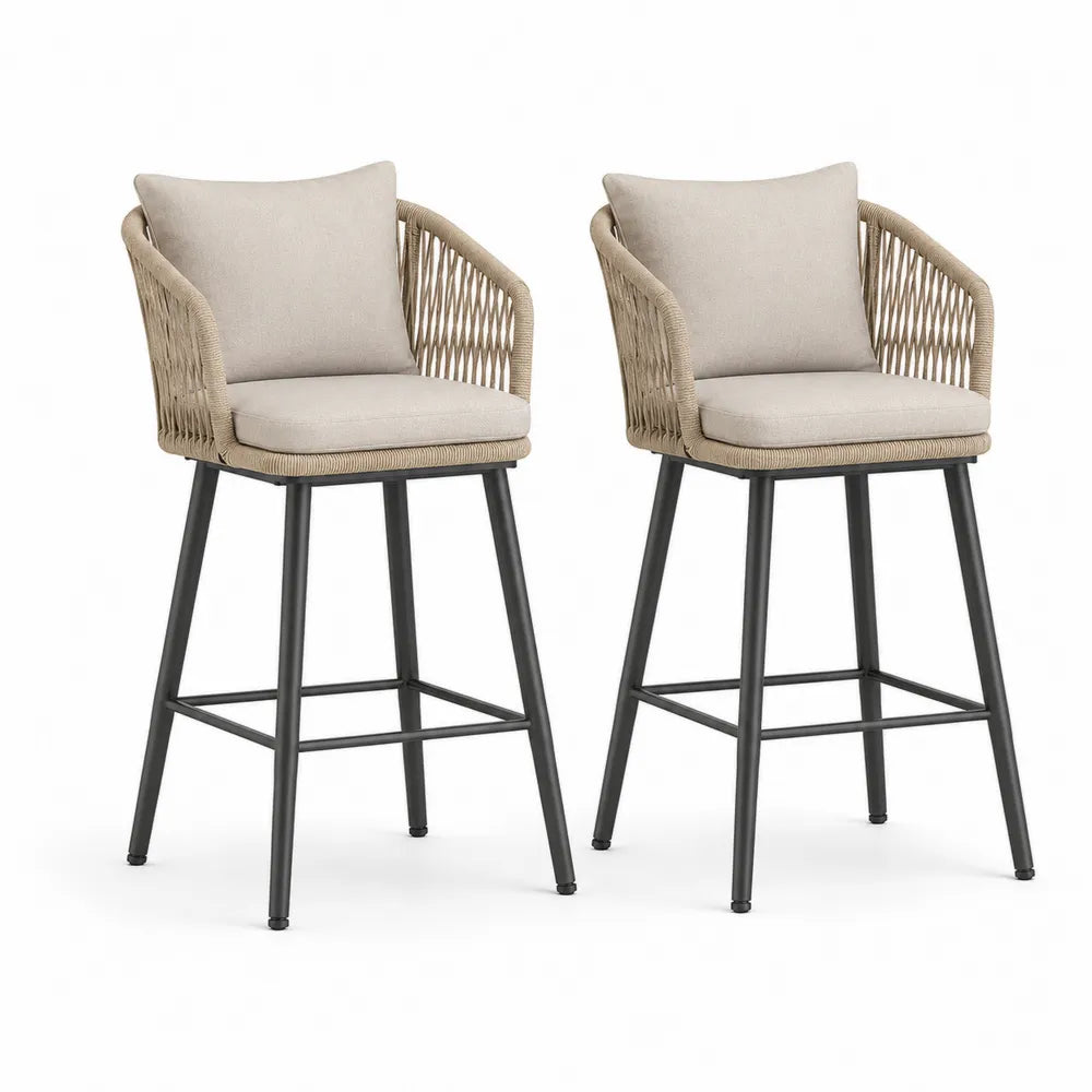 Ensemble de 2 tabourets de bar en acier et corde beige