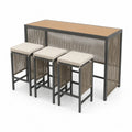 Ensemble de bar en aluminium et bois avec tabourets en corde, beige et gris