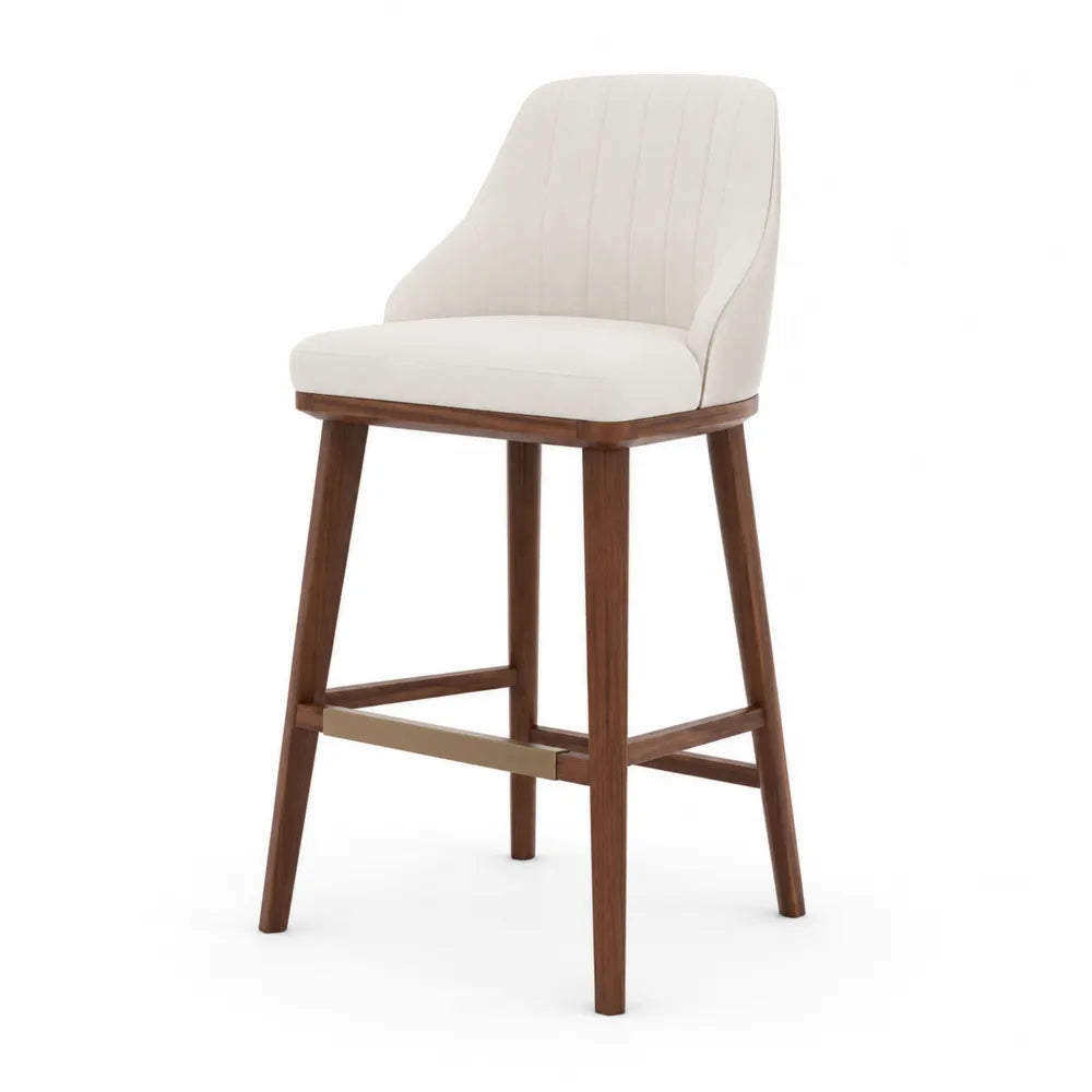 Tabouret de bar en bois avec tissu en polyester blanc