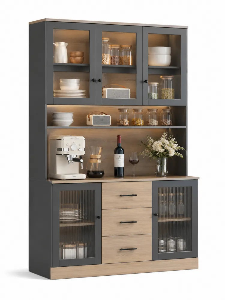 Buffet en bois de chêne et verre trempé avec rangements