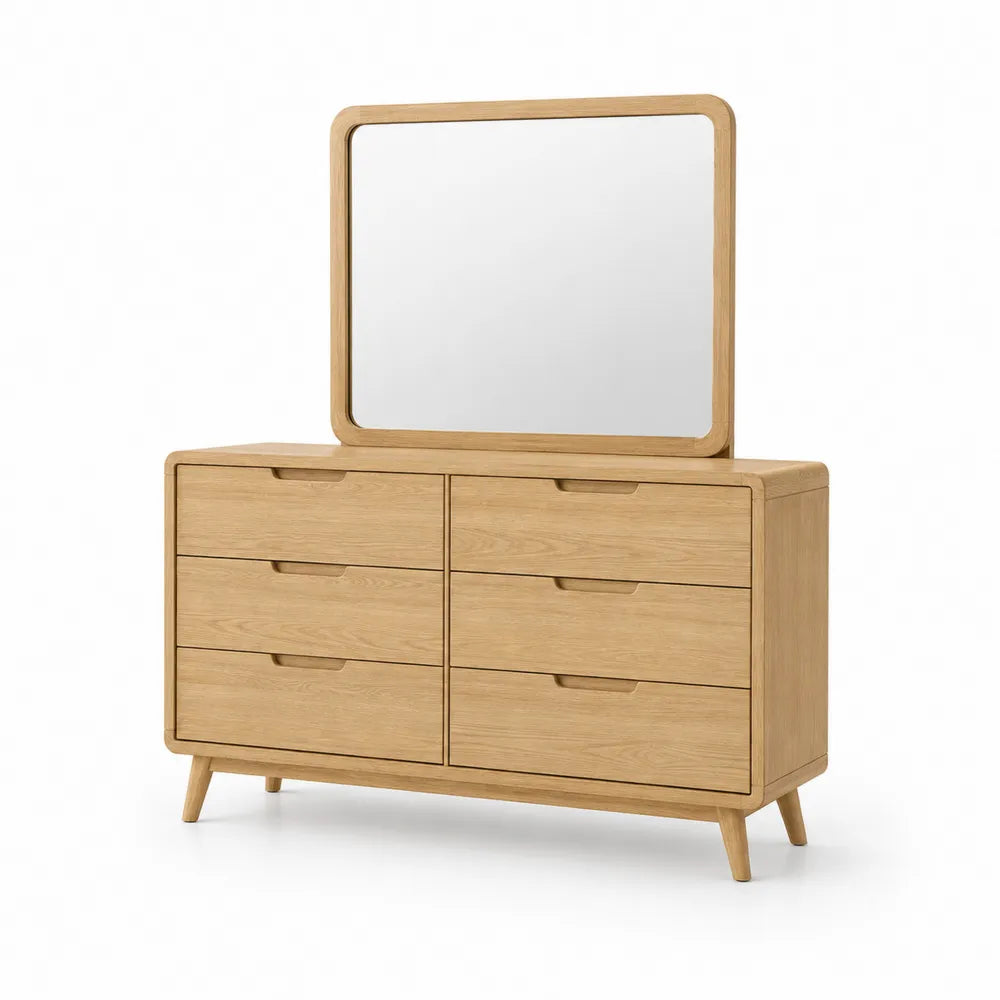 Commode en bois avec miroir et tiroirs en chêne clair