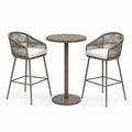 Ensemble de bar d'extérieur en métal et corde avec deux chaises et table ronde marron