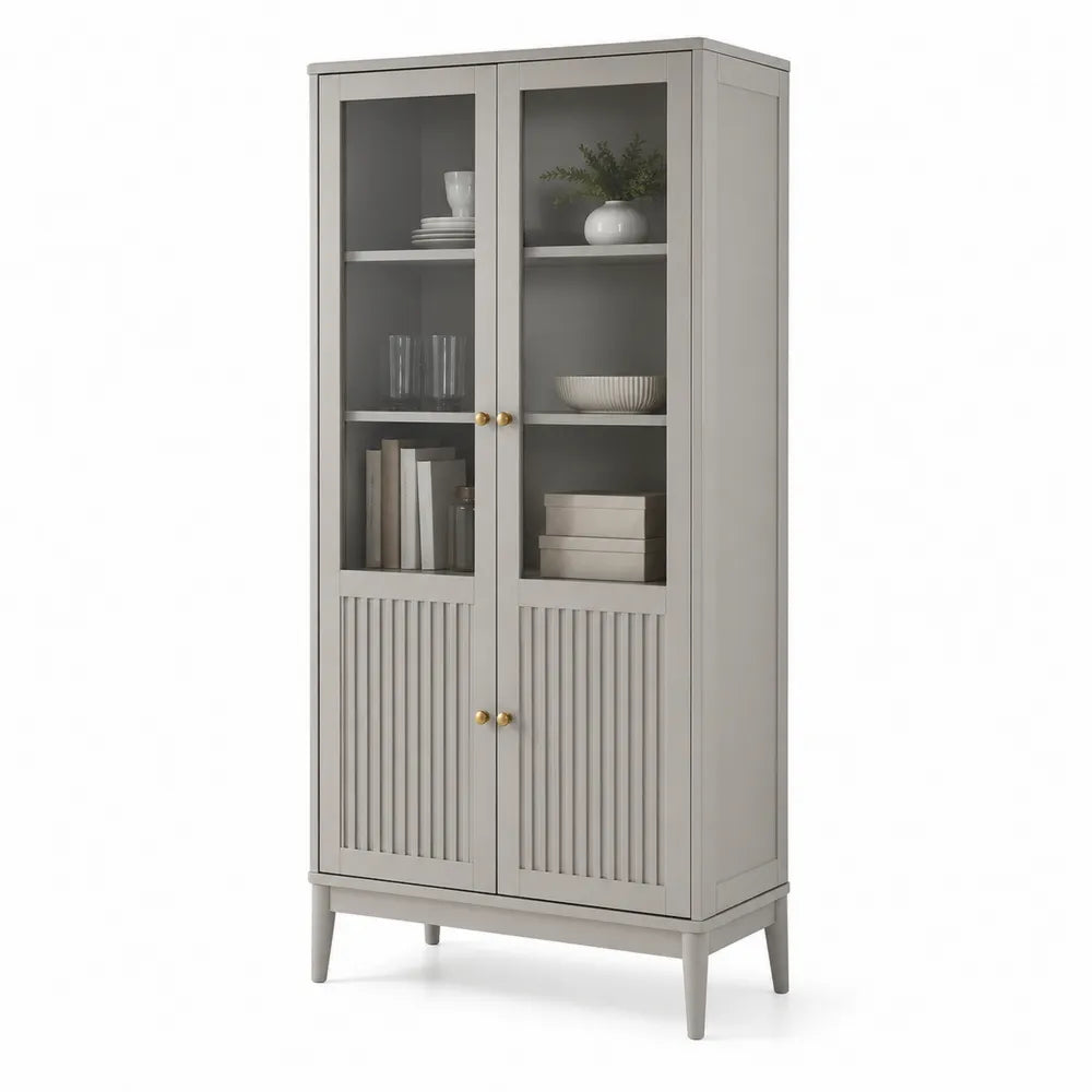 Armoire en bois avec portes en verre trempé gris