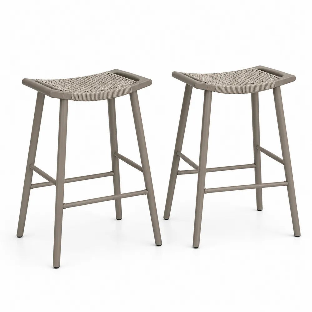 Tabourets de bar en corde et aluminium gris - Lot de 2