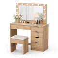 Coiffeuse en bois avec miroir éclairé et tabouret