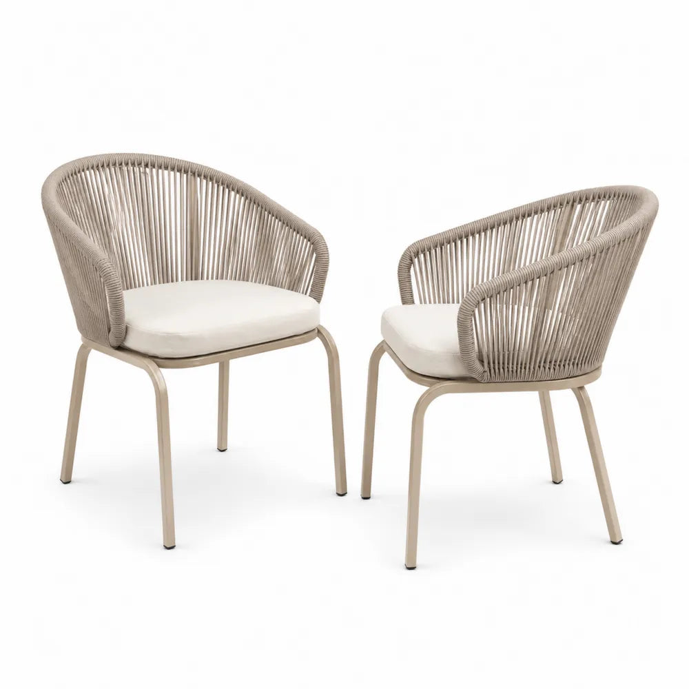 Lot de 2 chaises en aluminium et corde polyester beige