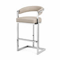Chaise de bar en cuir synthétique beige et acier inoxydable