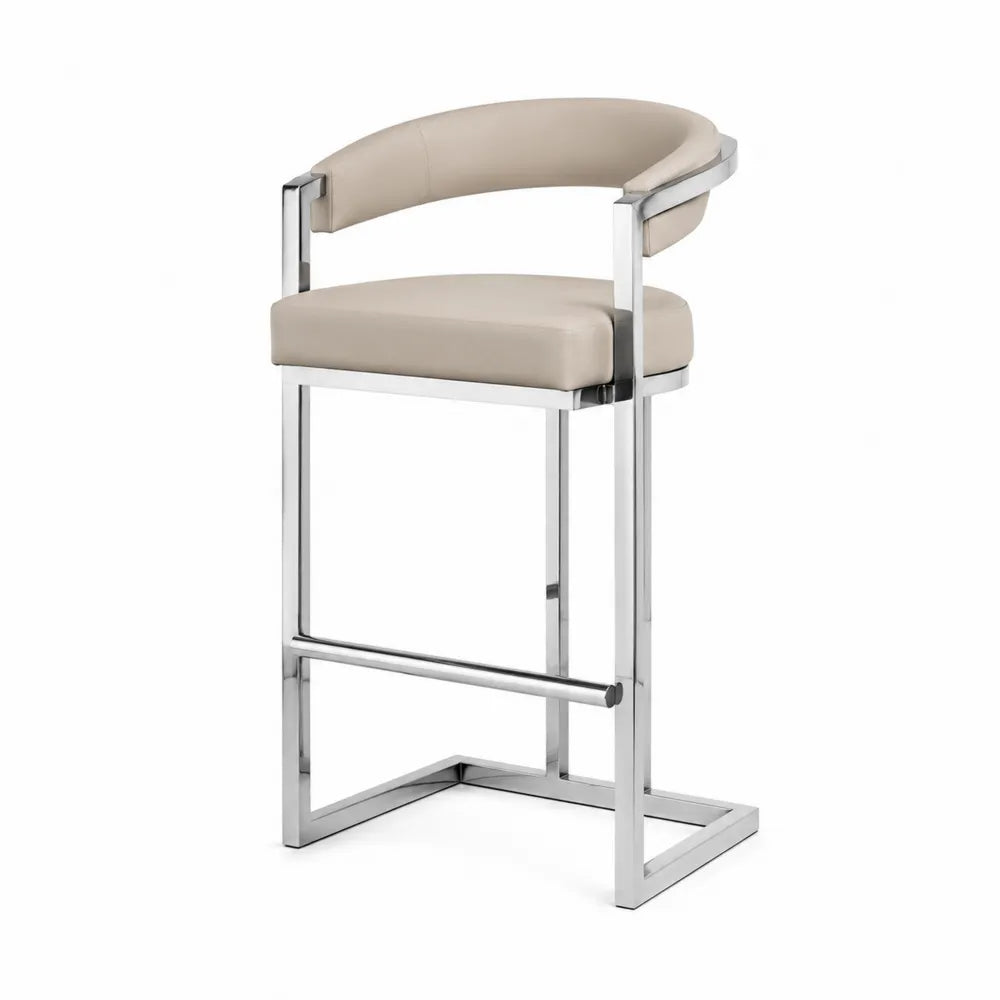 Chaise de bar en cuir synthétique beige et acier inoxydable