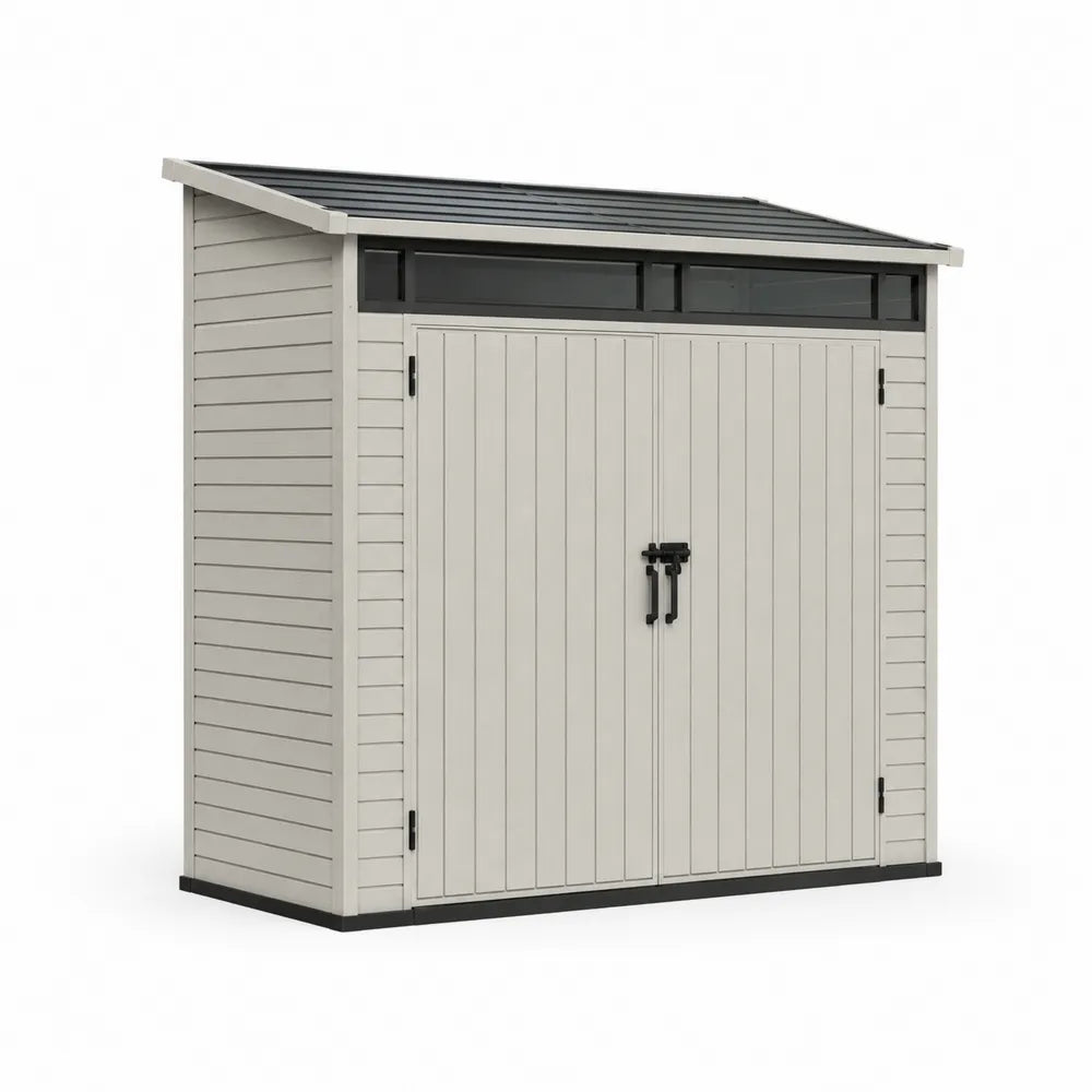 Abri de jardin en plastique beige avec double porte 220x120x180 cm