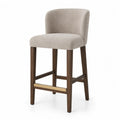 Tabouret de bar en bois de chêne et tissu beige avec repose-pieds en métal