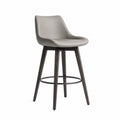Tabouret de bar pivotant en similicuir gris avec pieds en bois