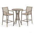 Ensemble de bar extérieur en métal et résine tressée, table haute ronde et 2 chaises