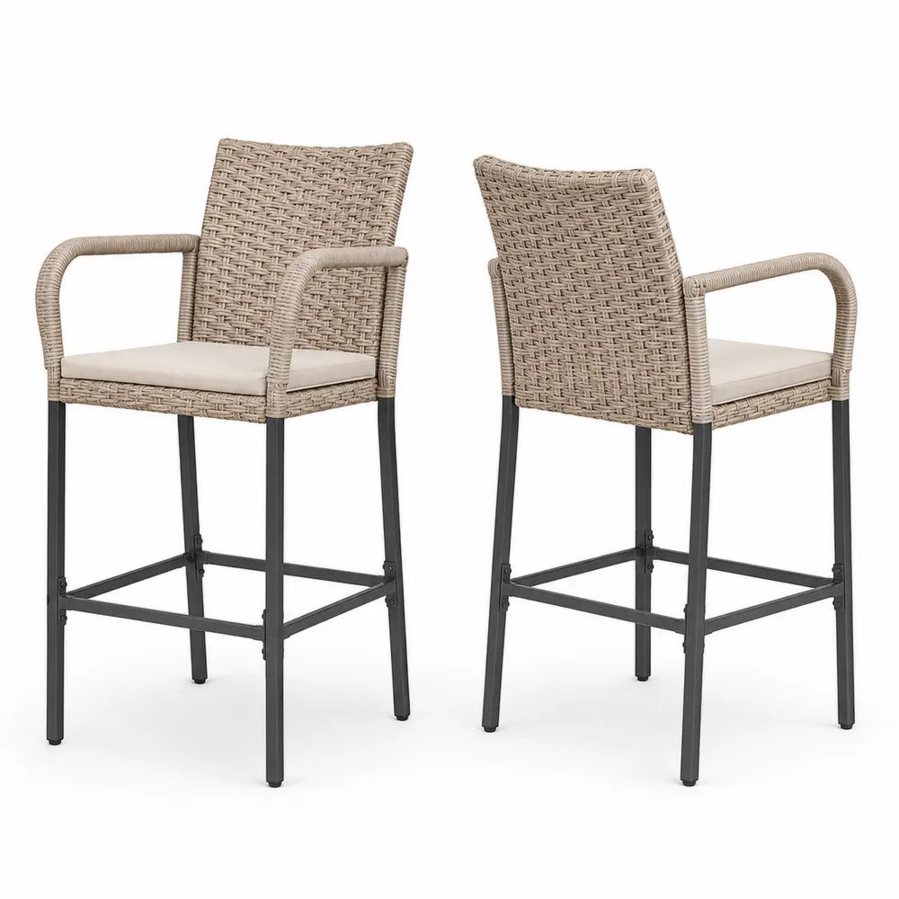 Lot de 2 chaises de bar en rotin synthétique avec pieds en métal